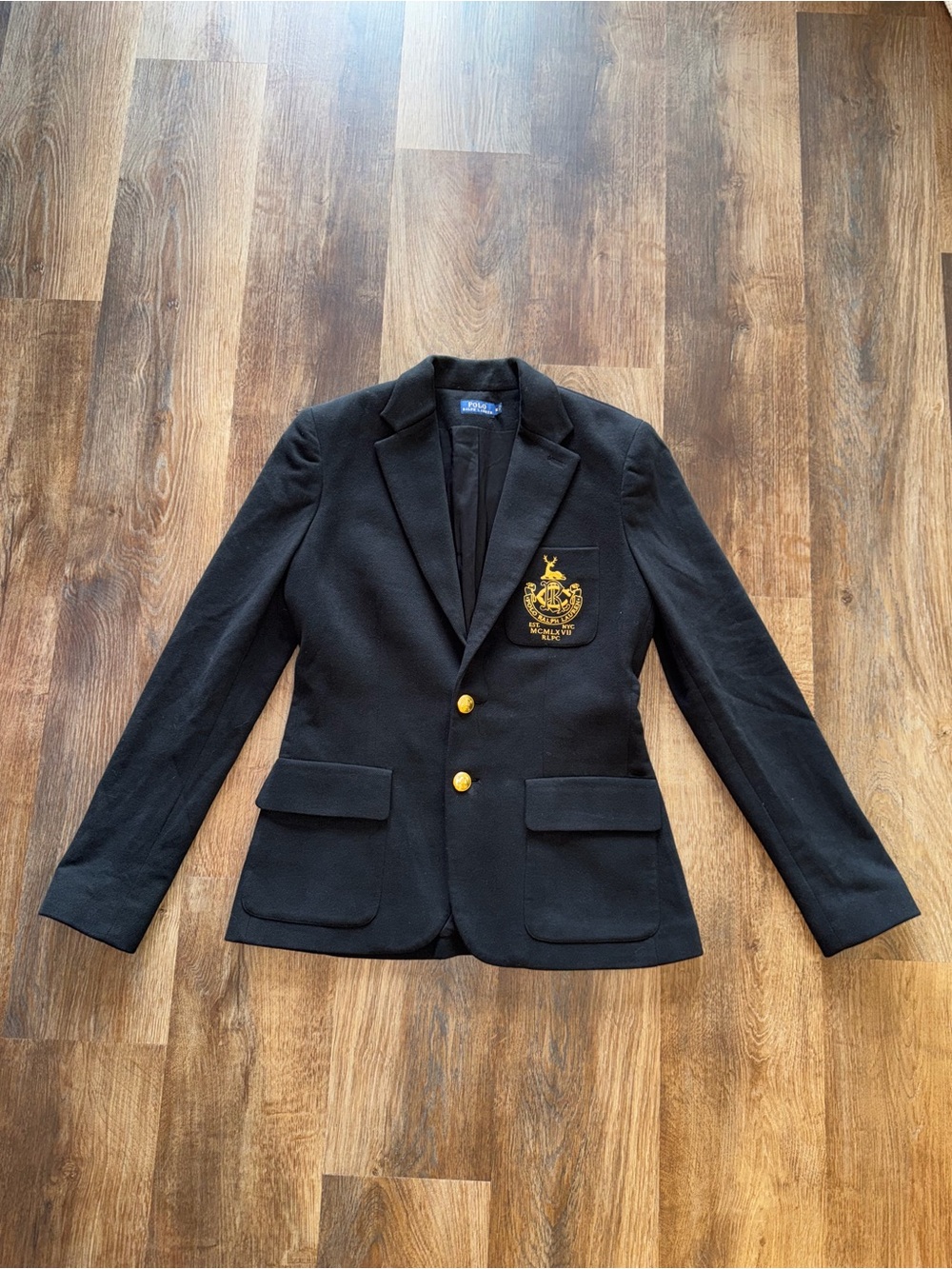 Polo Ralph Lauren Black Crest Blazer with Gold Buttons - size 10